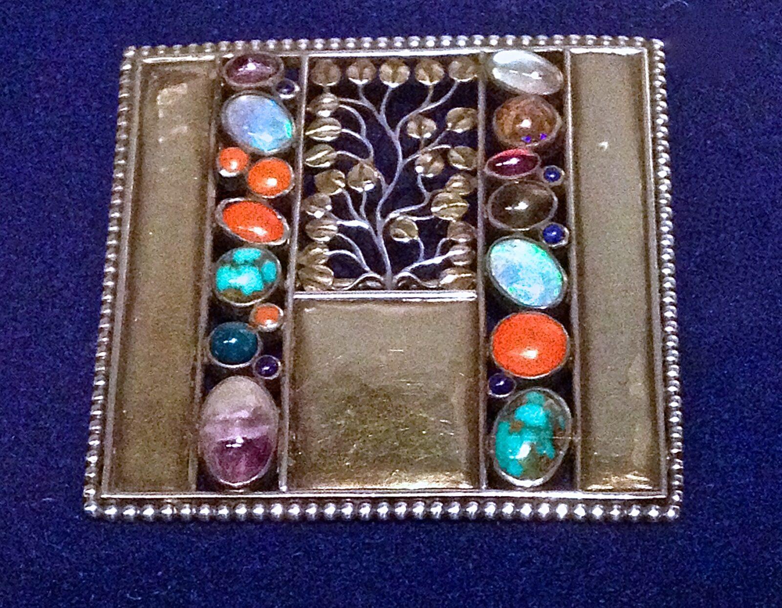 Joseph Hoffmann Broche en Argent, Pierres de Lune, Corail, Turquoises, Améthystes, Vers 1905