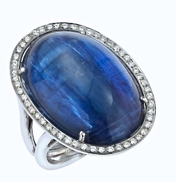 Bague "Océanox" Cyanite chatoyante, Diamants, Or blanc