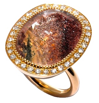 Bague "Méditation" Quartz, Diamants, Or 