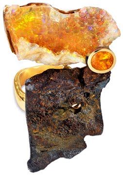 Bague Gaïa Opale, Citrine, Rouille, Or © Thierry Vendome