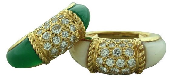 Bagues Philippines Chrysoprase, Diamants, Or / Corail Blanc, Diamants, Or. © ejcw 