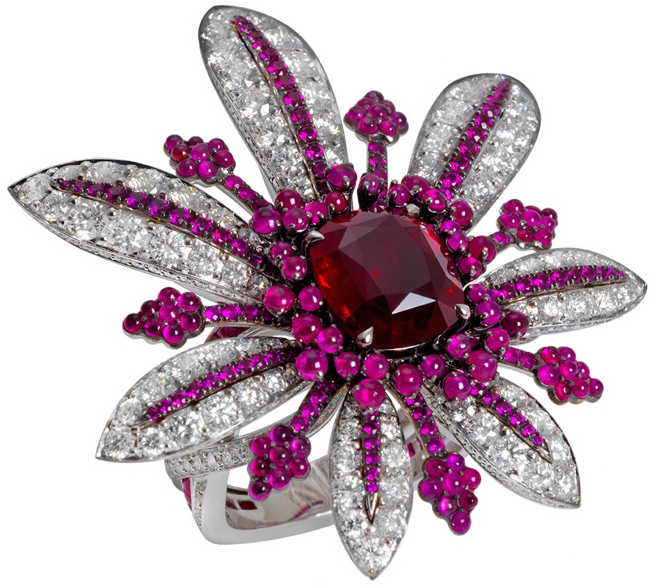 Bague John Rubel "La Divine" Rubis, Diamants, Or Blanc.