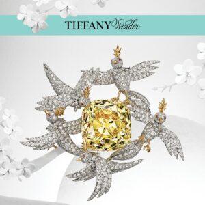 The Tiffany Diamond Gold, platinum, diamonds, pink sapphires 1878 (The Tiffany Diamond); 2022 (setting)