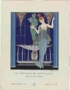 George Barbier, « La fontaine de coquillages. Robe du soir de Paquin » Gazette du Bon Ton, n° 3, planche 27, 1914.