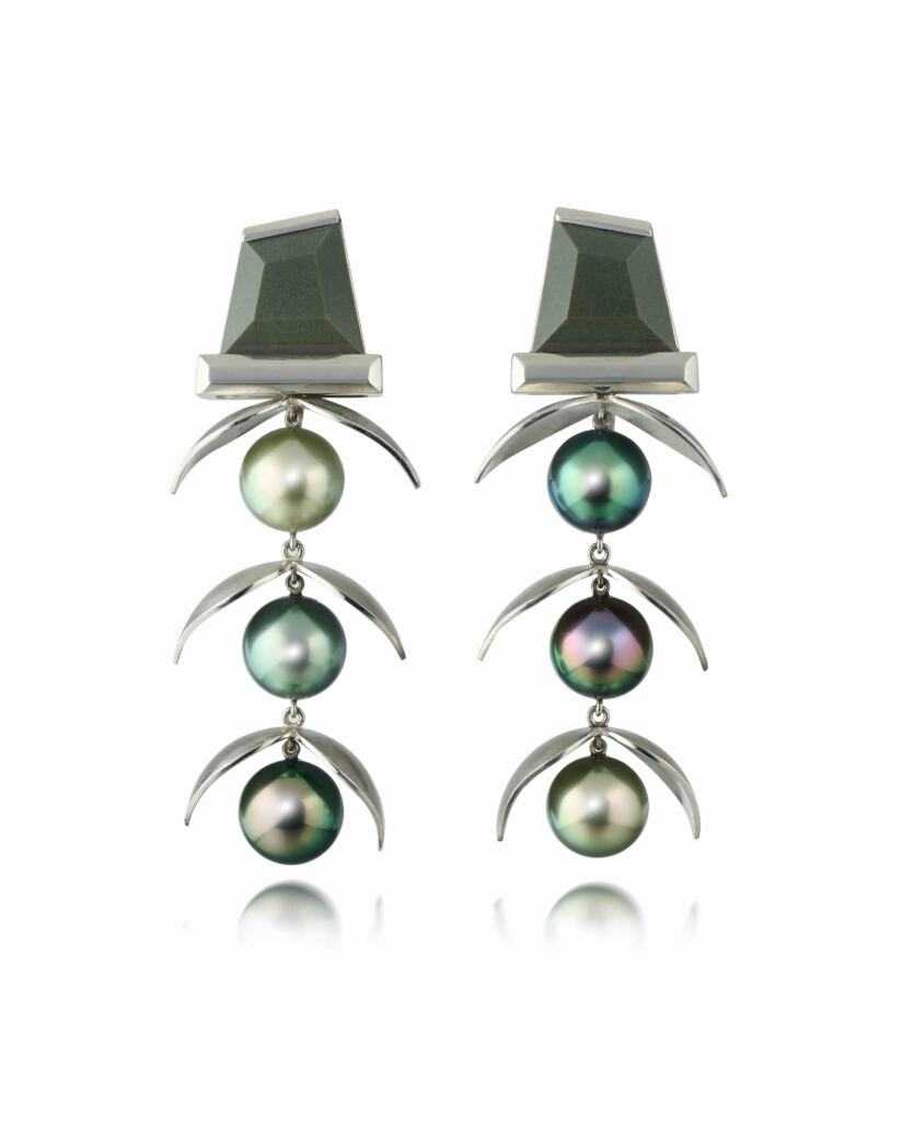 Paire de boucles d'oreilles Pot de fleurs, perles de tahiti