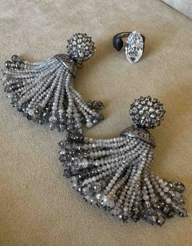 Boucles d'oreilles diamants et bague diamant navette Hemmerle