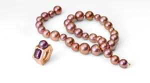 Copper Pearl Necklace & Double Trouble Pearl Ring © Cora Sheibani