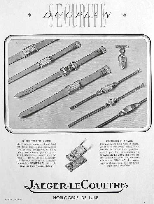 Publicité ancienne de montres Duoplan Jaeger Lecoultre