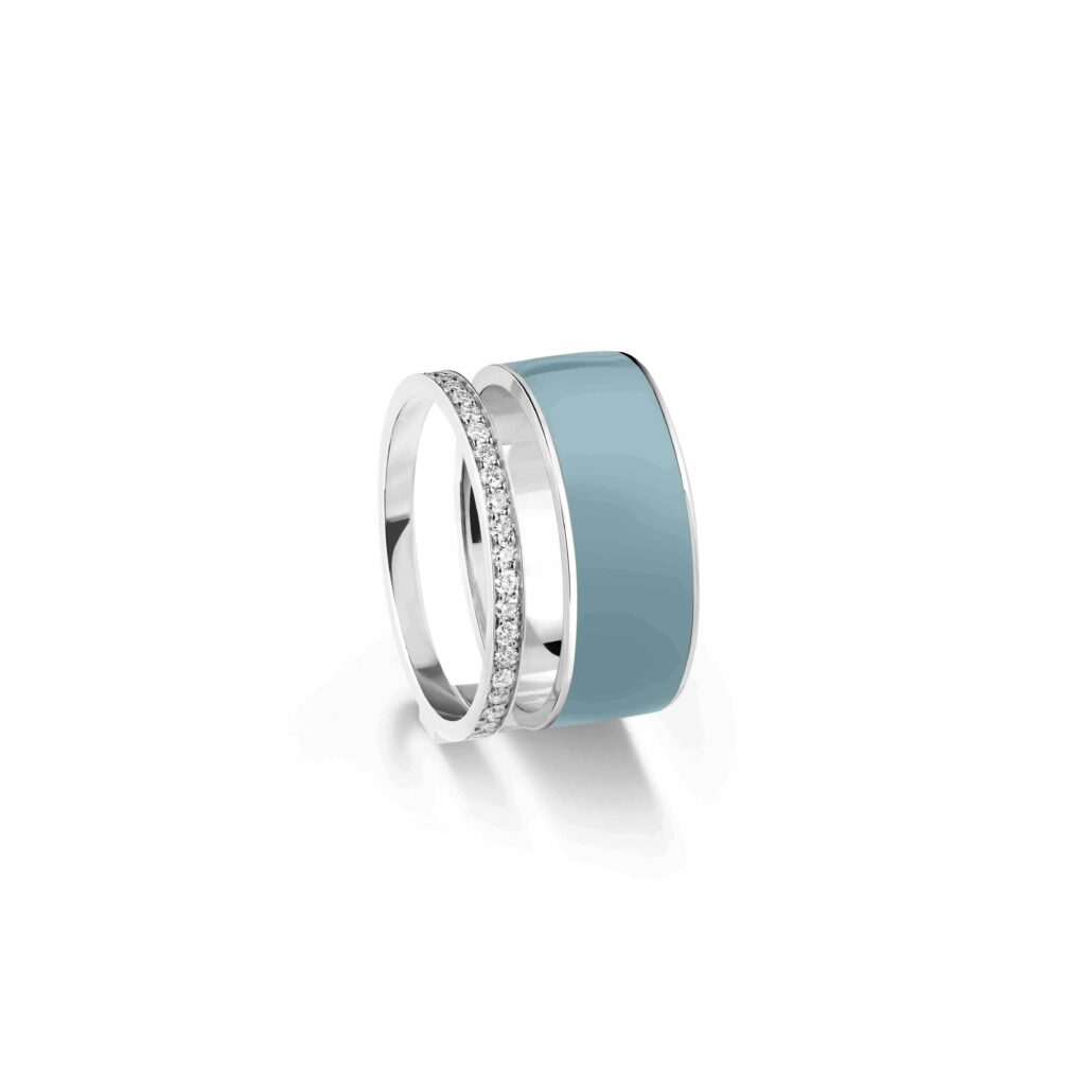 Bague Berbère Chromatic laque vert-de-gris, diamants, en or blanc,